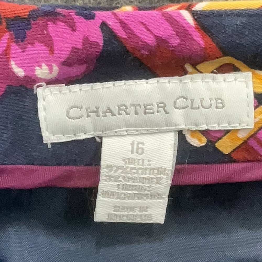 Charter Club Classic Navy Floral Equestrian Belt Pencil Skirt Women’s Size 16 - Picture 4 of 5